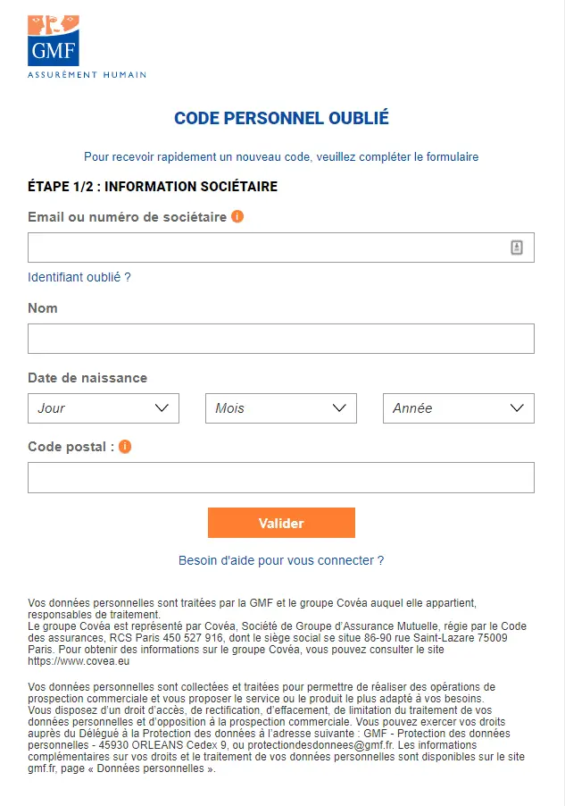 code personnel gmf oublié