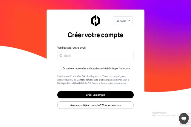 Ouverture Coinhouse Compte
