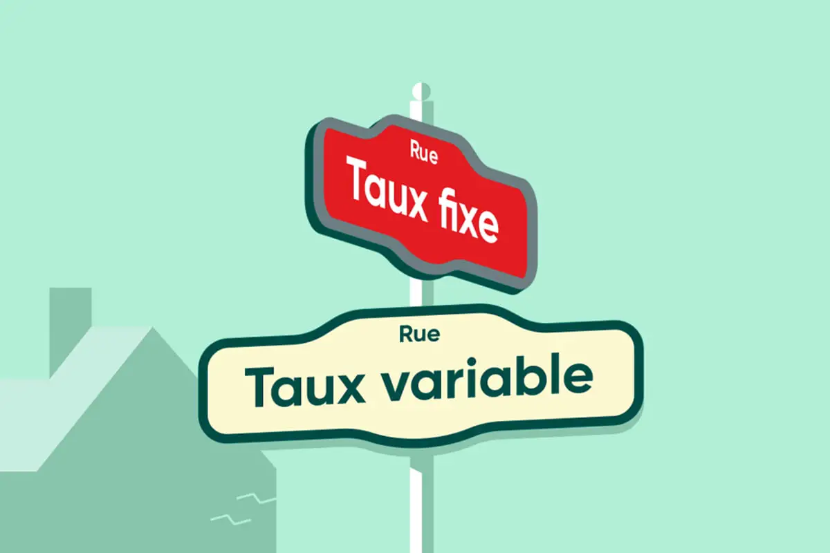 Panneaux de signalisation indiquant "Rue Taux fixe" et "Rue Taux variable" à une intersection.
